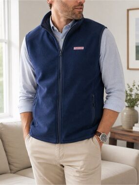 Vineyard Vines Men’s XL Navy Full Zip Fleece Vest Performance Zip Pocket